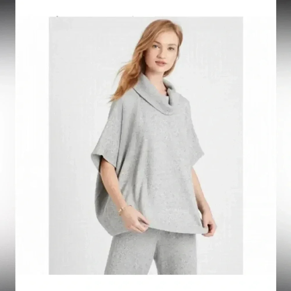 Banana Republic Marled Gray Short Sleeve Cowl Neck Sweater Poncho